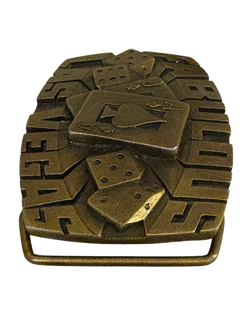 Vintage 1980 LAS VEGAS ( Dice/Cards) Gambling Belt Buckle Solid Brass